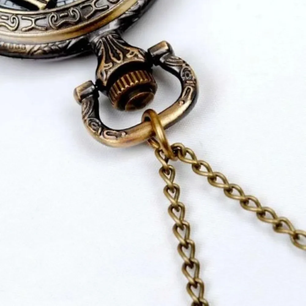 ANTIQUE BRONZE EAGLE LOCKET NECKLACE/POCKET QUARTZ WATCH